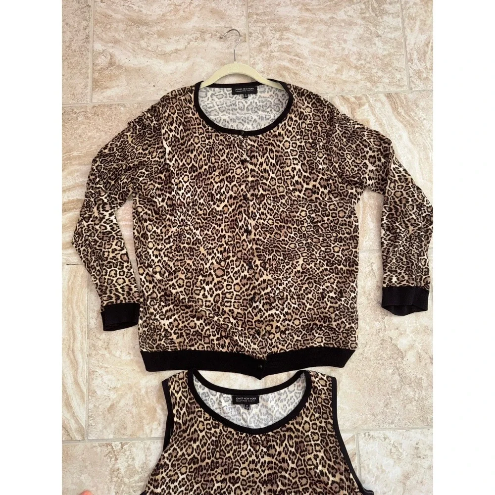 2 Piece Jones New‎ York Leopard Print Cardigan (Sz 3X) And Tank Top (Sz 2X) - Picture 4 of 15